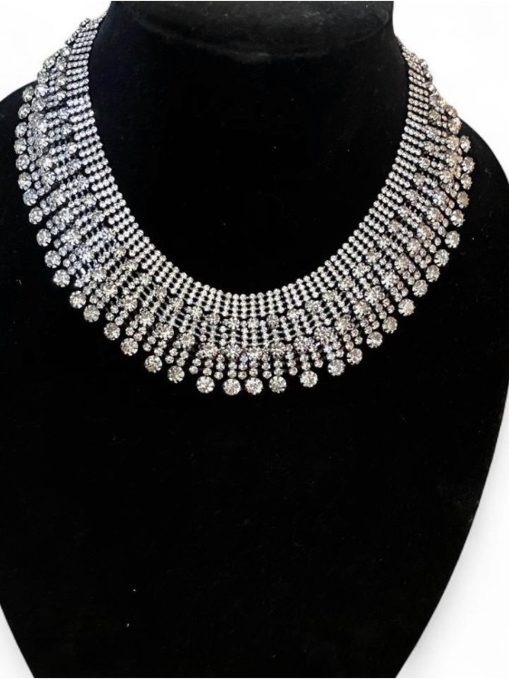 Radiant Silver Crystal Fringe Statement Necklace
